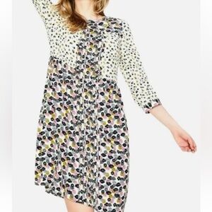Boden 3/4 Sleeve Hopscotch Ivory Poppy Navy Dot Print Meadow Shift Dress Size 6